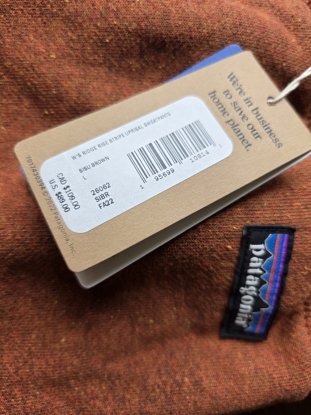 Patagonia Womens Rust Joggers with Blue and Gold Side Stripe - Picture 3 of 3